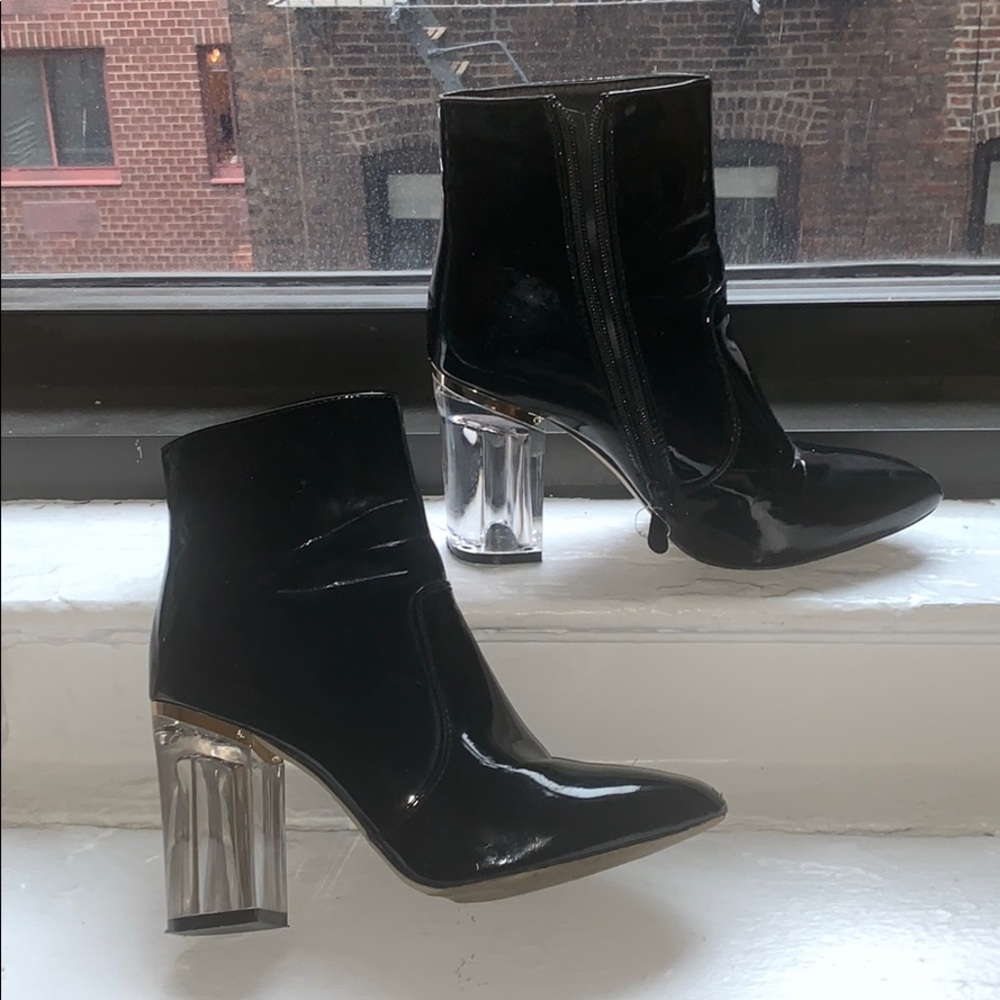 ASOS patent leather lucite clear heel boots